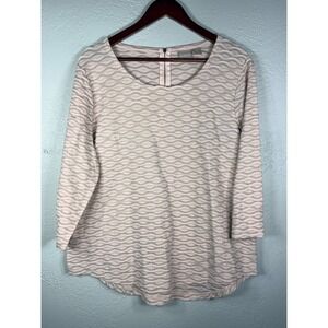 Chicos Pink Silver Metallic Wave Knit 3/4 Sleeve Back Zip Top Size 3 XL